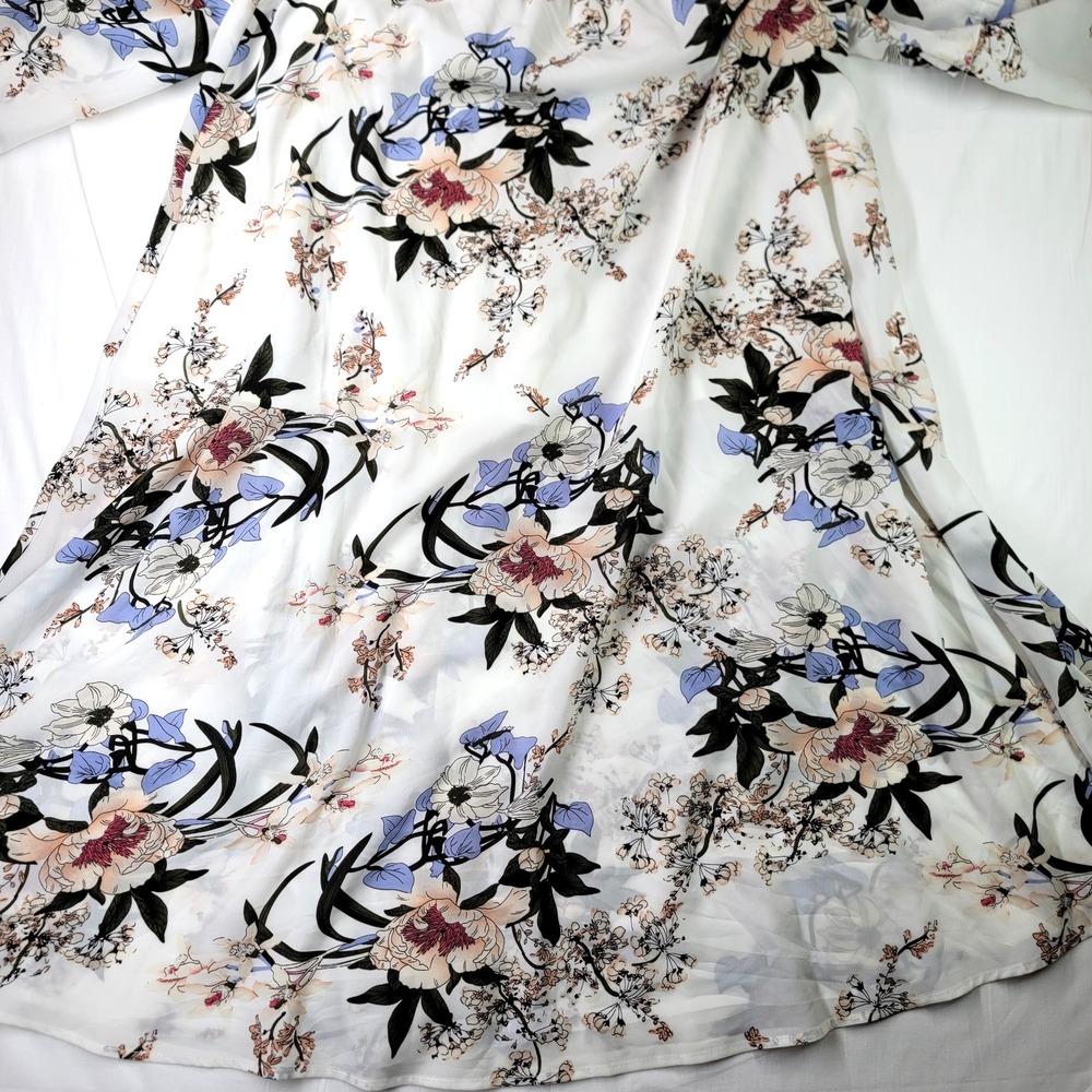 Shein Dress Womens Large White Floral Long Sleeve Maxi Flowy Boho Spring Elegant - Picture 7 of 13